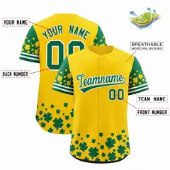 Gold Kelly Green Four Leaf Clover St. Patrick's Day Baseball Jersey 2
