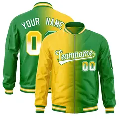 Gold Kelly Green Gradient Letterman Bomber Jacket 1