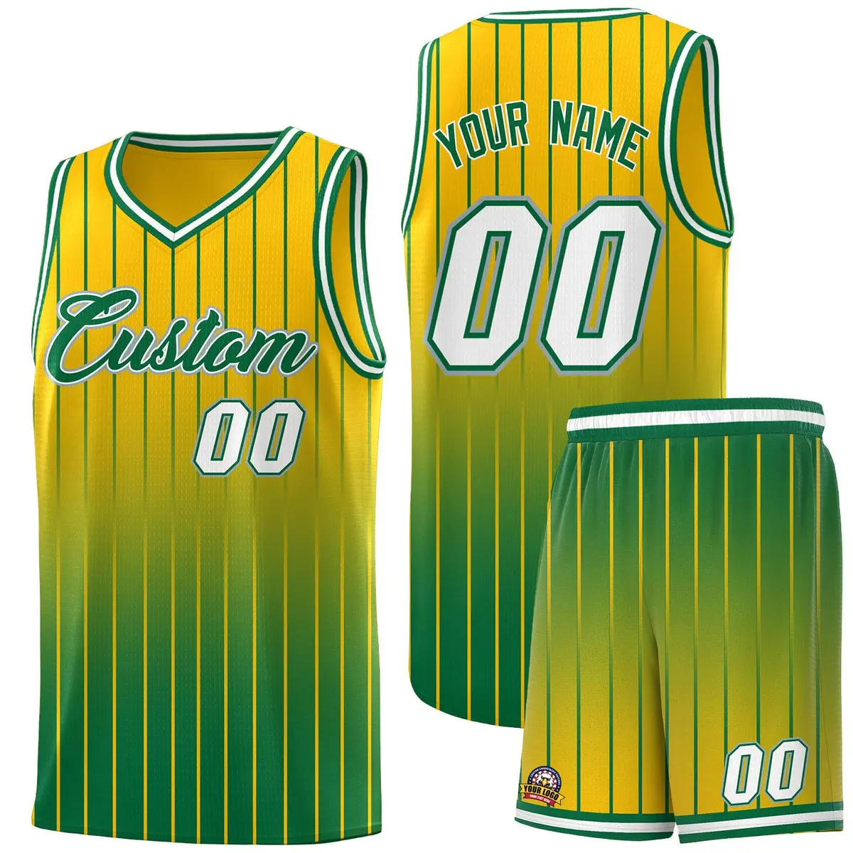 Gold Kelly Green Gradient Stripe Basketball Jersey