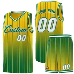 Gold Kelly Green Gradient Stripe Basketball Jersey 1