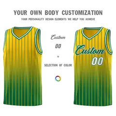Gold Kelly Green Gradient Stripe Basketball Jersey 3