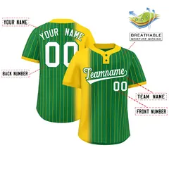 Gold Kelly Green Gradient Stripe Two-Button Softball Jersey 2