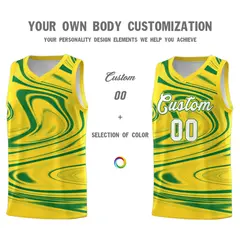 Gold Kelly Green Graffiti Fluids Basketball Jersey Sets 3