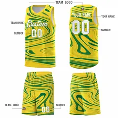Gold Kelly Green Graffiti Fluids Basketball Jersey Sets 5