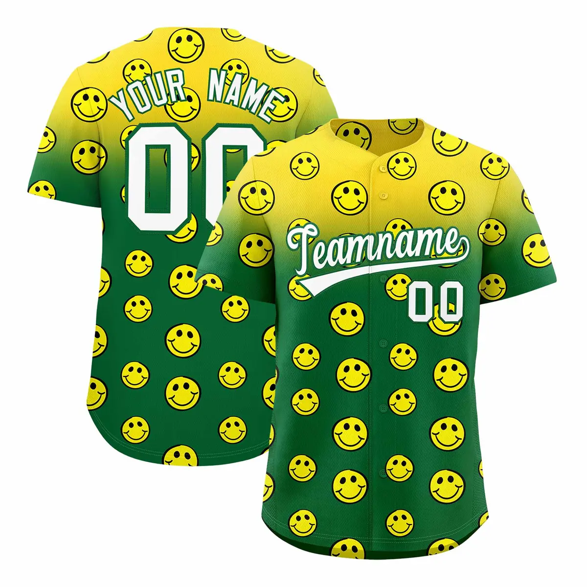 Gold Kelly Green Graffiti Gradient Smile Baseball Jersey
