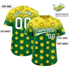 Gold Kelly Green Graffiti Gradient Smile Baseball Jersey 2