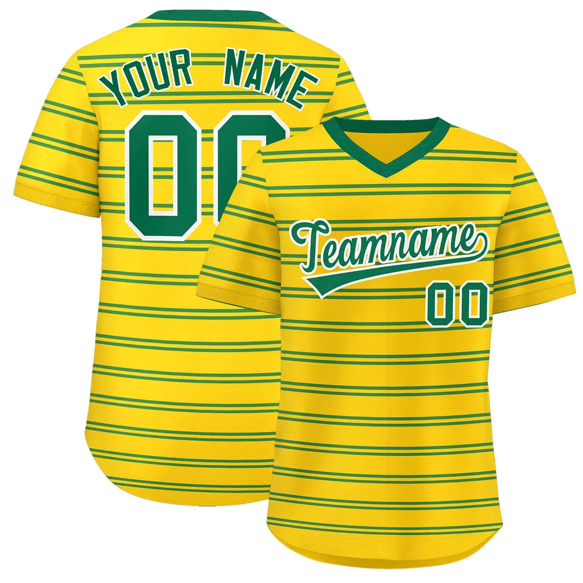 Gold Kelly Green Horizontal Stripe Pullover Baseball Jersey
