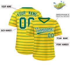 Gold Kelly Green Horizontal Stripe Pullover Baseball Jersey 2