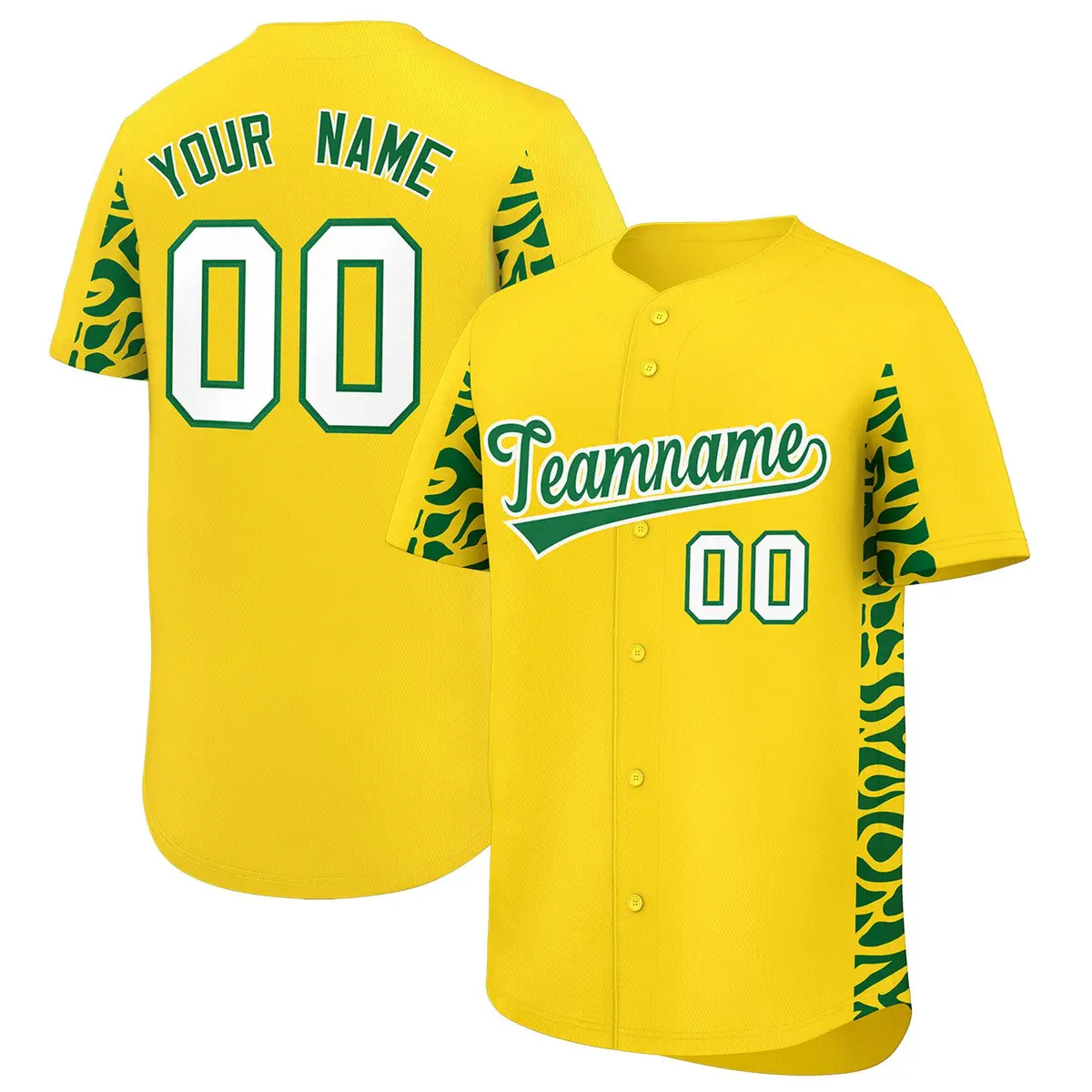 Gold Kelly Green Leopard Graffiti Side Baseball Jersey