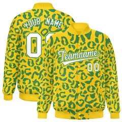 Gold Kelly Green Leopard Graffiti Varsity Letterman Jacket