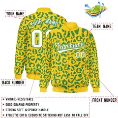 Gold Kelly Green Leopard Graffiti Varsity Letterman Jacket 2