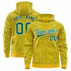 Gold Kelly Green Leopard Print Varsity Letterman Jacket Hoodie 1