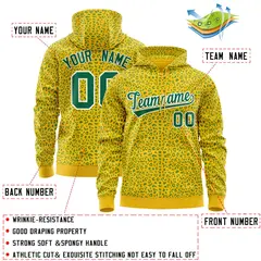 Gold Kelly Green Leopard Print Varsity Letterman Jacket Hoodie 4