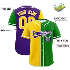 Gold Kelly Green Mardi Gras Authentic Baseball Jersey 3