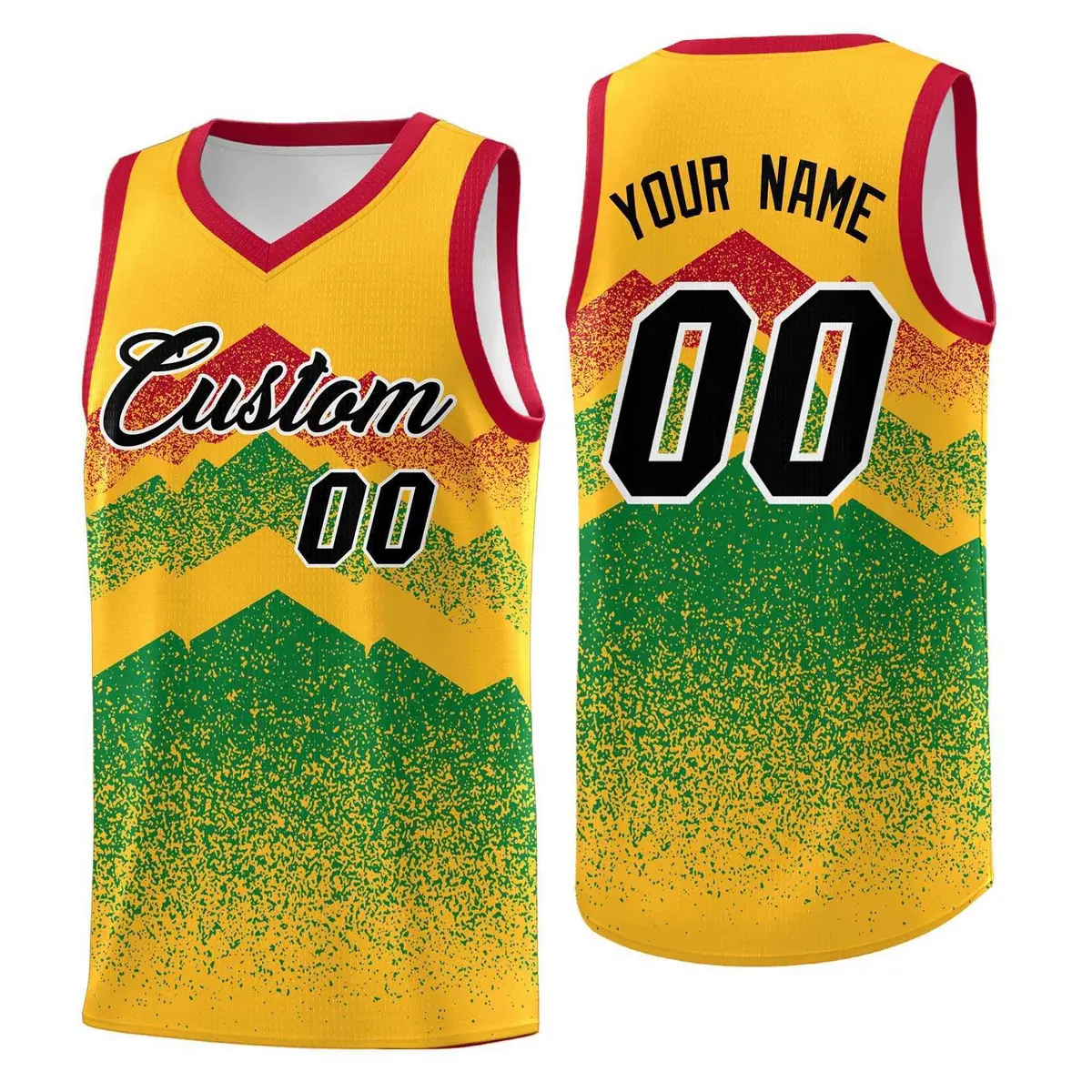 Gold Kelly Green Mountain Fade Gradient Basketball Jersey
