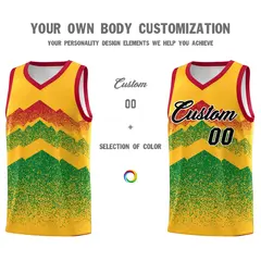 Gold Kelly Green Mountain Fade Gradient Basketball Jersey 3