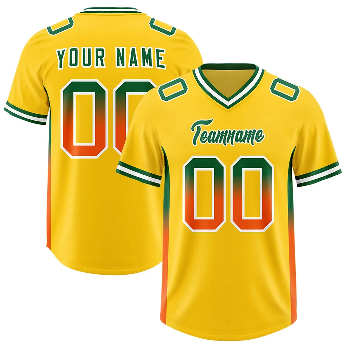 Gold Kelly Green Orange Gradient Sides Football Jersey
