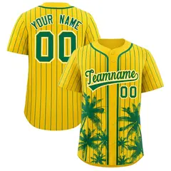 Gold Kelly Green Pinstripe Coconut Tree Baseball Jersey