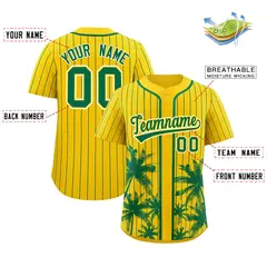Gold Kelly Green Pinstripe Coconut Tree Baseball Jersey 2