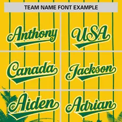 Gold Kelly Green Pinstripe Coconut Tree Baseball Jersey 3