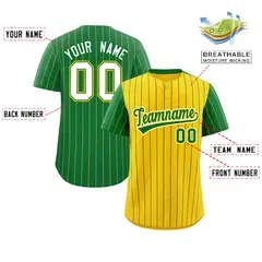 Gold Kelly Green Pinstripe Raglan Baseball Jersey 2