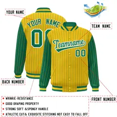 Gold Kelly Green Pinstripe Raglan Varsity Letterman Baseball Jacket 2