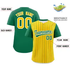 Gold Kelly Green Pinstripe Two-Tone Baseball Jersey 2