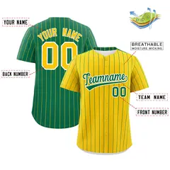 Gold Kelly Green Pinstripe Two-Tone Baseball Jersey 2