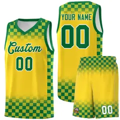Gold Kelly Green Plaid Basketball Jersey for Teams 1