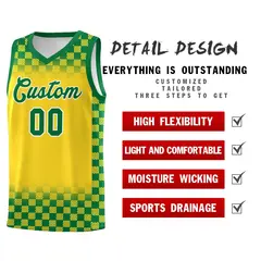 Gold Kelly Green Plaid Basketball Jersey for Teams 2