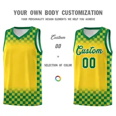 Gold Kelly Green Plaid Basketball Jersey for Teams 3