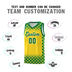 Gold Kelly Green Plaid Basketball Jersey for Teams 4