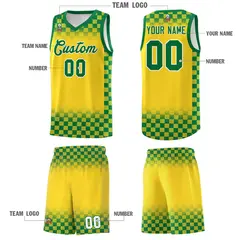 Gold Kelly Green Plaid Basketball Jersey for Teams 5