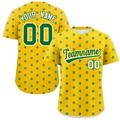 Gold Kelly Green Polka Dot Graffiti Baseball Jersey 1