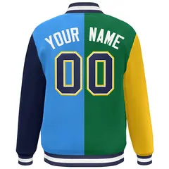 Gold Kelly Green Powder Blue-Navy Color Block Varsity Bomber Jacket 4