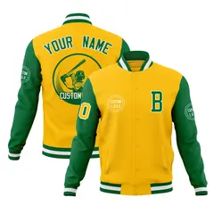 Gold Kelly Green Raglan Full-Snap Varsity Letterman Jacket 1