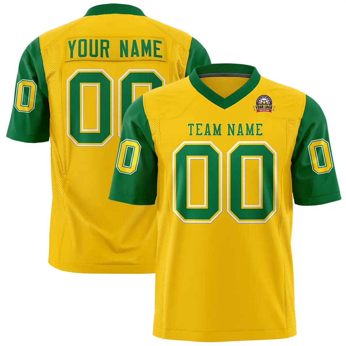 Gold Kelly Green Raglan Sleeves Authentic Football Jersey