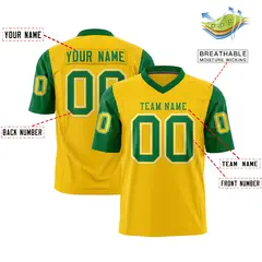 Gold Kelly Green Raglan Sleeves Authentic Football Jersey 2