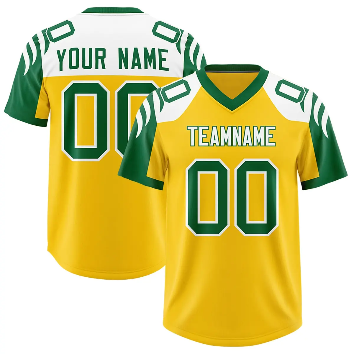 Gold Kelly Green Raglan Sleeves Football Jersey