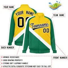Gold Kelly Green Raglan Varsity Letterman Baseball Jacket 2