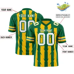 Gold Kelly Green Razr Stripe Graffiti Pattern Flag Football Jersey 2