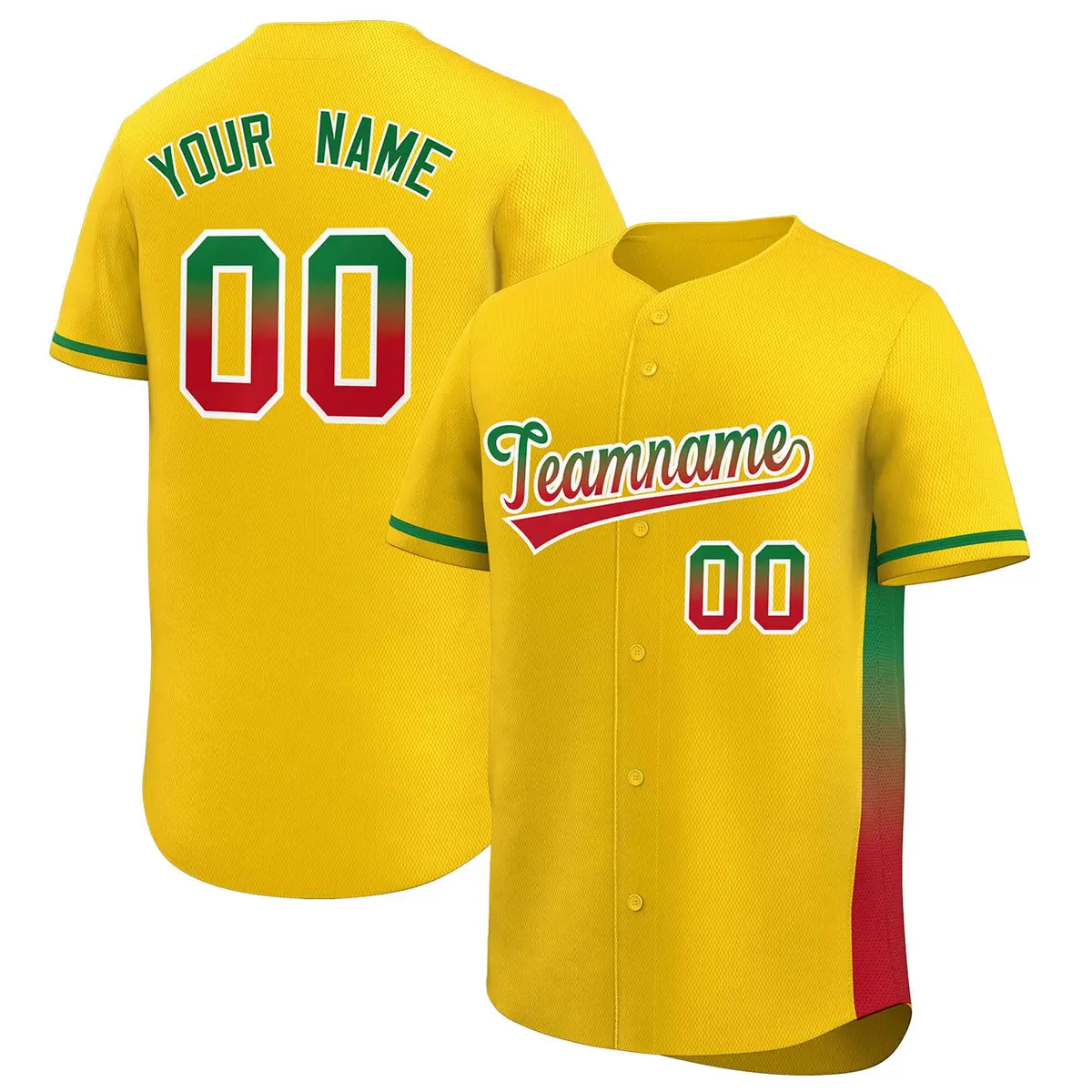 Gold Kelly Green-Red Gradient Side Baseball Jersey