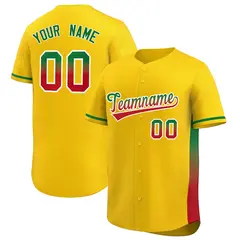 Gold Kelly Green-Red Gradient Side Baseball Jersey