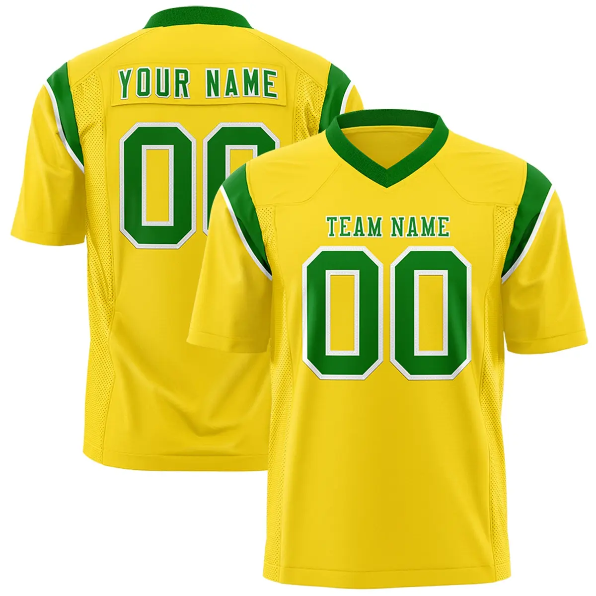 Gold Kelly Green Shoulder Cut Two-Tone Flag Football Jersey