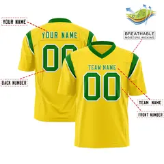 Gold Kelly Green Shoulder Cut Two-Tone Flag Football Jersey 2
