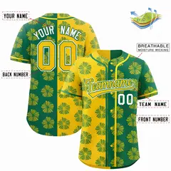 Gold Kelly Green Split Flower Graffiti Baseball Jersey 2