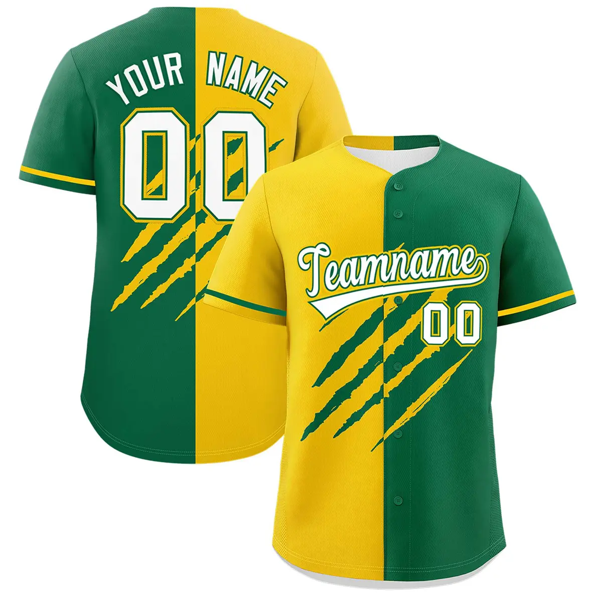 Gold Kelly Green Split Tiger Claw Scratch Baseball Jersey