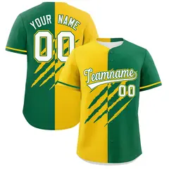 Gold Kelly Green Split Tiger Claw Scratch Baseball Jersey 1