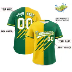 Gold Kelly Green Split Tiger Claw Scratch Baseball Jersey 2