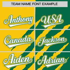 Gold Kelly Green Split Tiger Claw Scratch Baseball Jersey 3